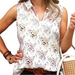 CAbi #5535 Flowy Essential Sleeveless Blouse - Multicolor floral